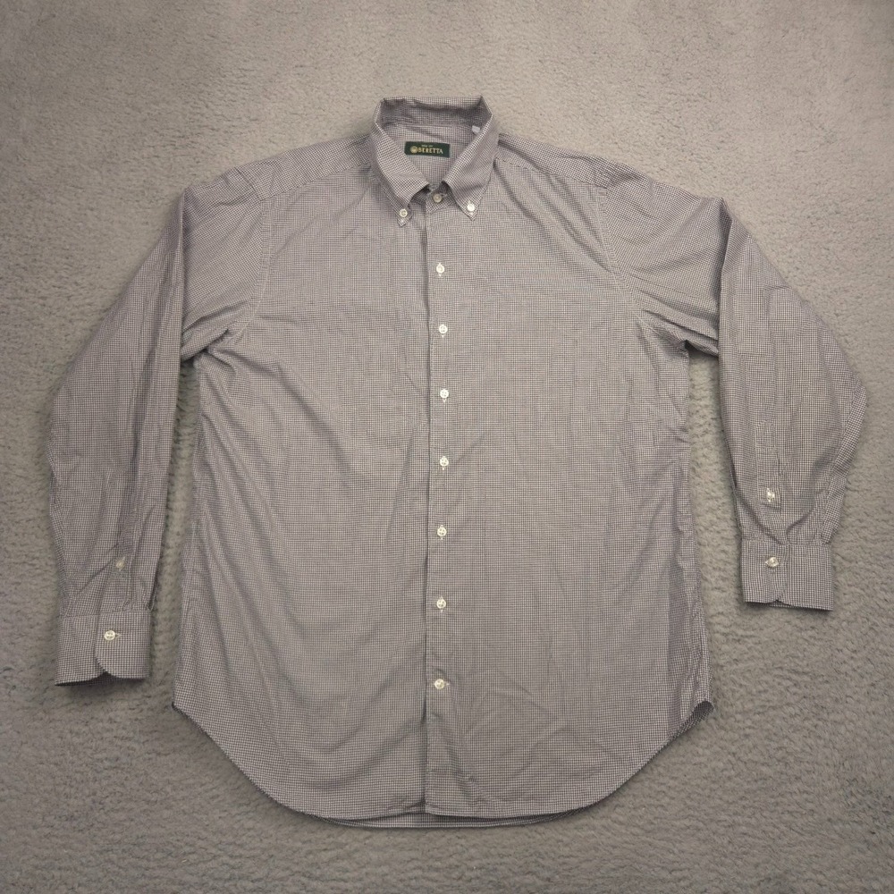 Beretta Men's Button Down Shirt 17 43 Gray Check Long Sleeve Cotton Hunting